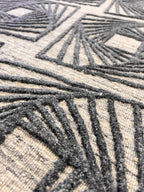 2x3 Modern Geometric Spiral Handwoven High-Low Rug Abstract charcoal Black beige Textured small Area Rug Entryway Neutral Home Decor Doormat