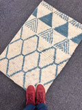 2x3 Hand-Knotted Moroccan Accent Rug 2x3 Natural Ivory & Blue Geometric Wool Rug Small Area Rug, bedside rug, doormat, under chair rug