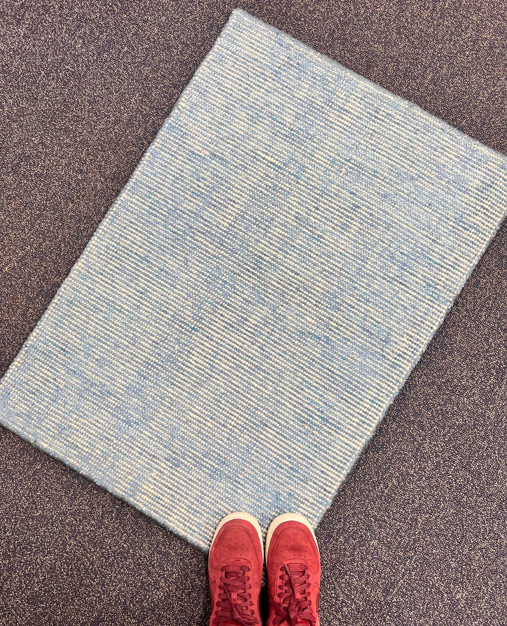 2x3 Hand-Tufted Wool & bamboo silk Accent Rug Stripe Pattern Modern Denim Ivory Textured Small Wool Entryway, kitchen area, unique doormat