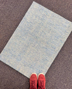 2x3 Hand-Tufted Wool & bamboo silk Accent Rug Stripe Pattern Modern Denim Ivory Textured Small Wool Entryway, kitchen area, unique doormat