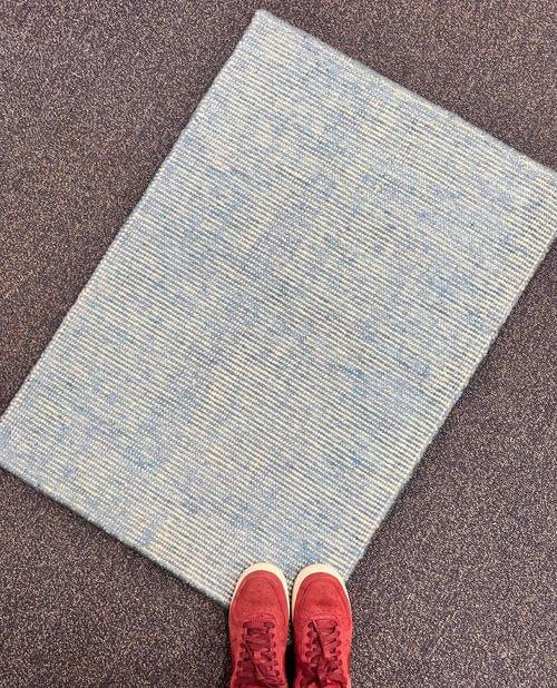 2x3 Hand-Tufted Wool & bamboo silk Accent Rug Stripe Pattern Modern Denim Ivory Textured Small Wool Entryway, kitchen area, unique doormat