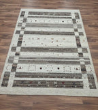 Handmade 6x8 Ivory Wool thick pile Gabbeh Rug