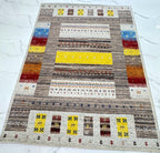 6x8 ft Eclectic Gabbeh Rug, Hand-Knotted Wool Tribal Colorful Striped Modern Carpet