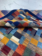 8x10 ft Hand-Knotted Vibrant Multi-Color Navy Blue Wool Gabbeh Rug
