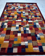 8x10 ft Hand-Knotted Vibrant Multi-Color Deep red Wool Gabbeh Rug