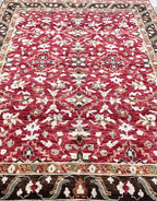 8x10 ft Traditional Floral Medallion Hand-Knotted Wool Rug - Crimson & Espresso