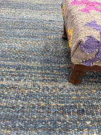 Handwoven Jute Rug 5.6x6.2 Blue Gray & Charcoal black Square Natural Fiber Rug