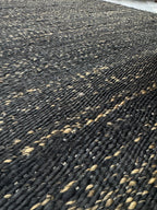 Handwoven Jute Rug 5.6x6.2 Blue Gray & Charcoal black Square Natural Fiber Rug
