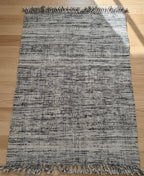 5x8 Handwoven Wool and Jute Area Rug, Neutral Gray, black & Cream Textured Floor Mat, Farmhouse Boho Kilim Style Tasseled Bedroom Living