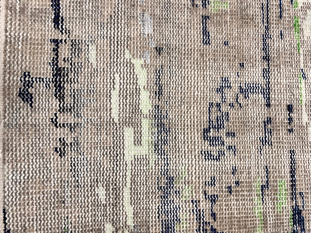 2x3 Hand-Knotted Low Pile Rug | Abstract Splatter Distressed Wool Doormat | Modern Gray Blue Lime Accent Area Rug | Oushak Style