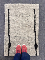 2x3 Hand-Knotted Thick Pile Rugs, Natural Ivory & Grey Wool Accent Rugs, Plush Soft Moroccan style Minimalist rug for entry way, underchair