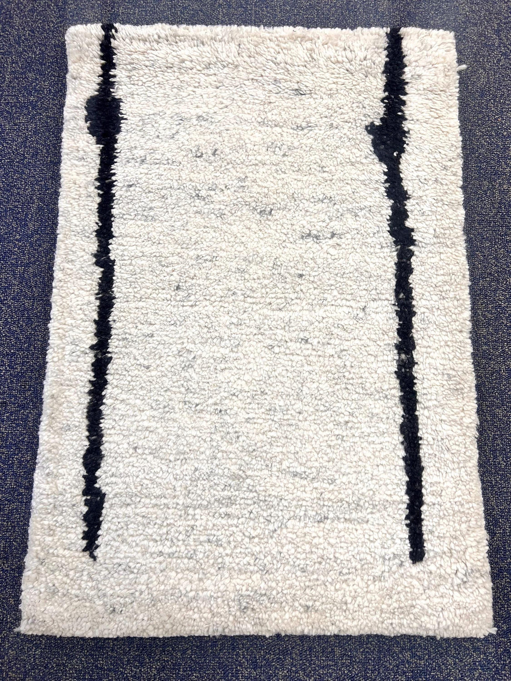 2x3 Hand-Knotted Thick Pile Rugs, Natural Ivory & Grey Wool Accent Rugs, Plush Soft Moroccan style Minimalist rug for entry way, underchair