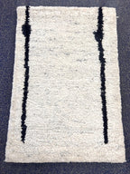 2x3 Hand-Knotted Thick Pile Rugs, Natural Ivory & Grey Wool Accent Rugs, Plush Soft Moroccan style Minimalist rug for entry way, underchair
