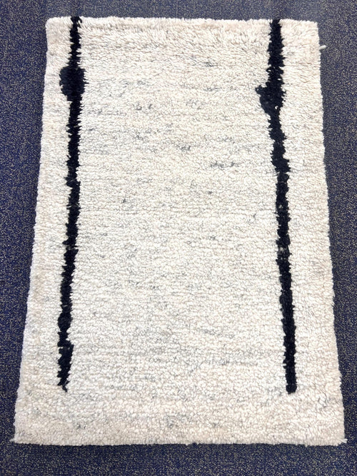 2x3 Hand-Knotted Thick Pile Rugs, Natural Ivory & Grey Wool Accent Rugs, Plush Soft Moroccan style Minimalist rug for entry way, underchair