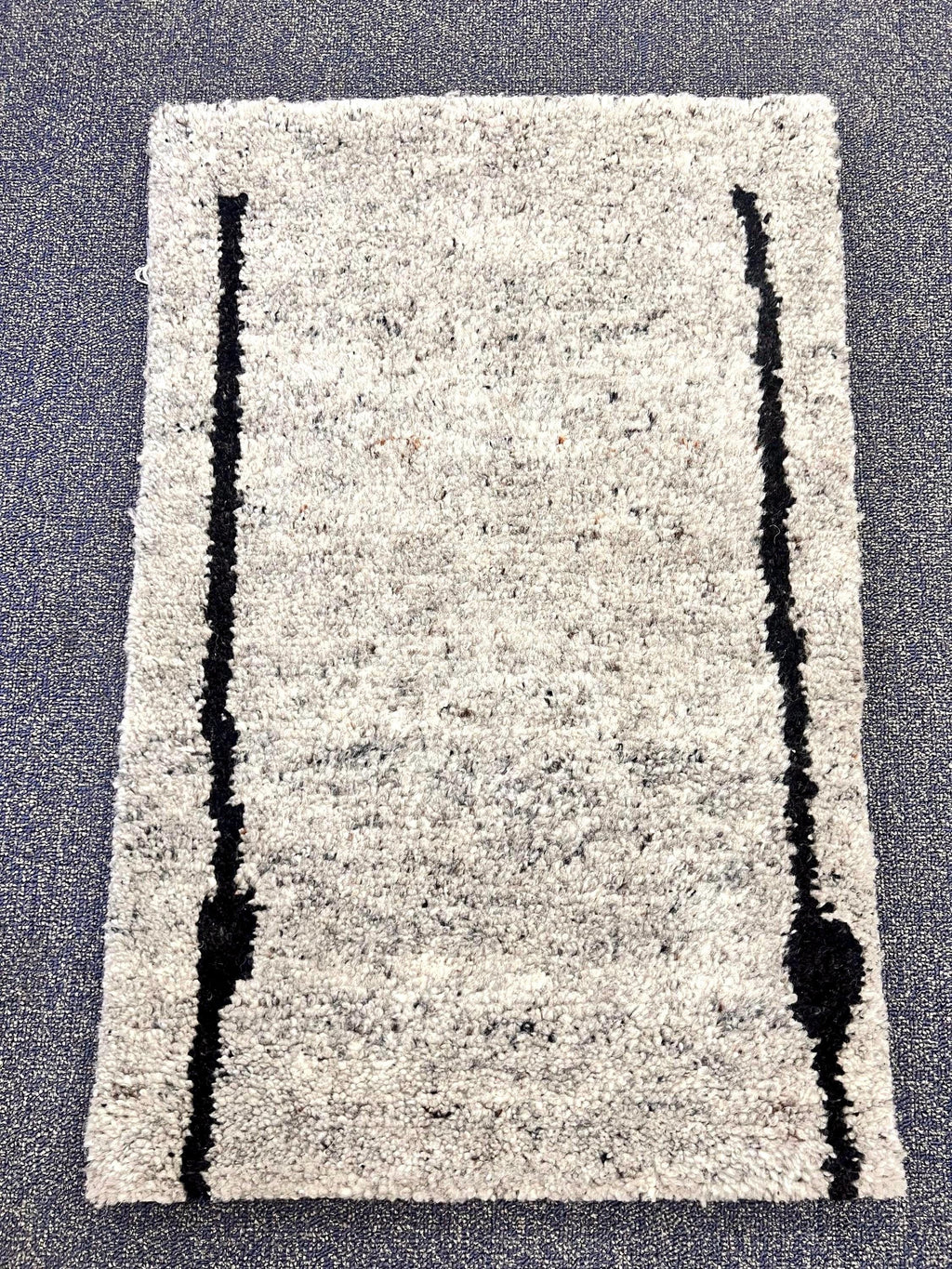 2x3 Hand-Knotted Thick Pile Rugs, Natural Ivory & Grey Wool Accent Rugs, Plush Soft Moroccan style Minimalist rug for entry way, underchair