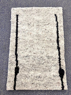 2x3 Hand-Knotted Thick Pile Rugs, Natural Ivory & Grey Wool Accent Rugs, Plush Soft Moroccan style Minimalist rug for entry way, underchair