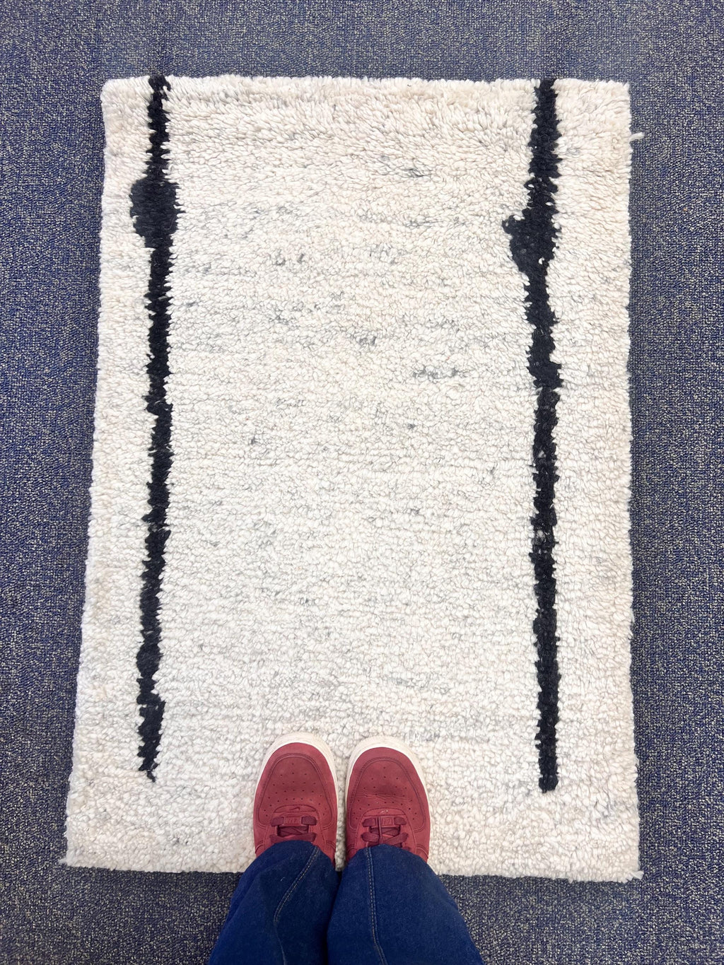 2x3 Hand-Knotted Thick Pile Rugs, Natural Ivory & Grey Wool Accent Rugs, Plush Soft Moroccan style Minimalist rug for entry way, underchair