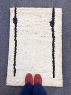2x3 Hand-Knotted Thick Pile Rugs, Natural Ivory & Grey Wool Accent Rugs, Plush Soft Moroccan style Minimalist rug for entry way, underchair