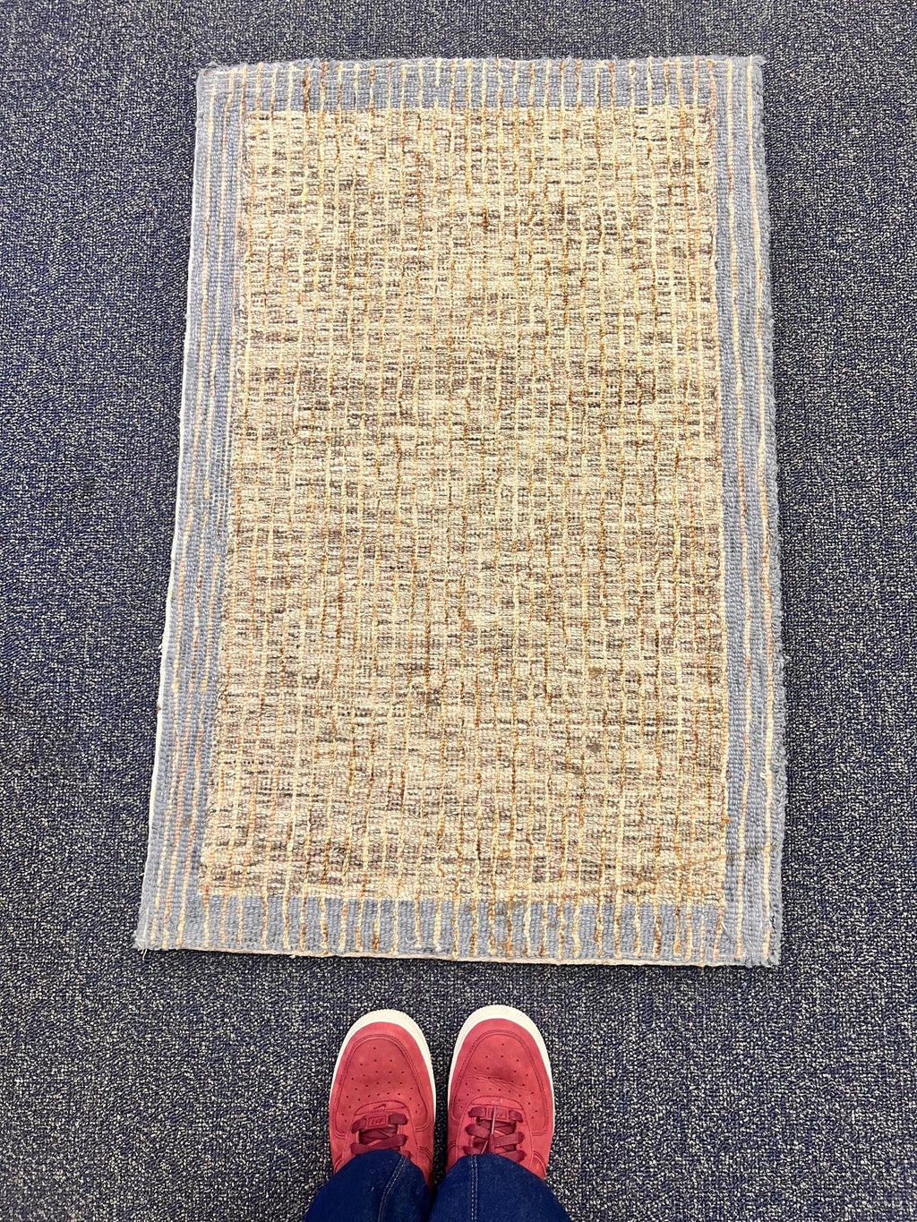 2x3 Hand-Tufted Woven Accent Rug Blue & Olive Grid Design Small Textured Farmhouse Entry Mat Small Area Rug for Entryway, kitchen