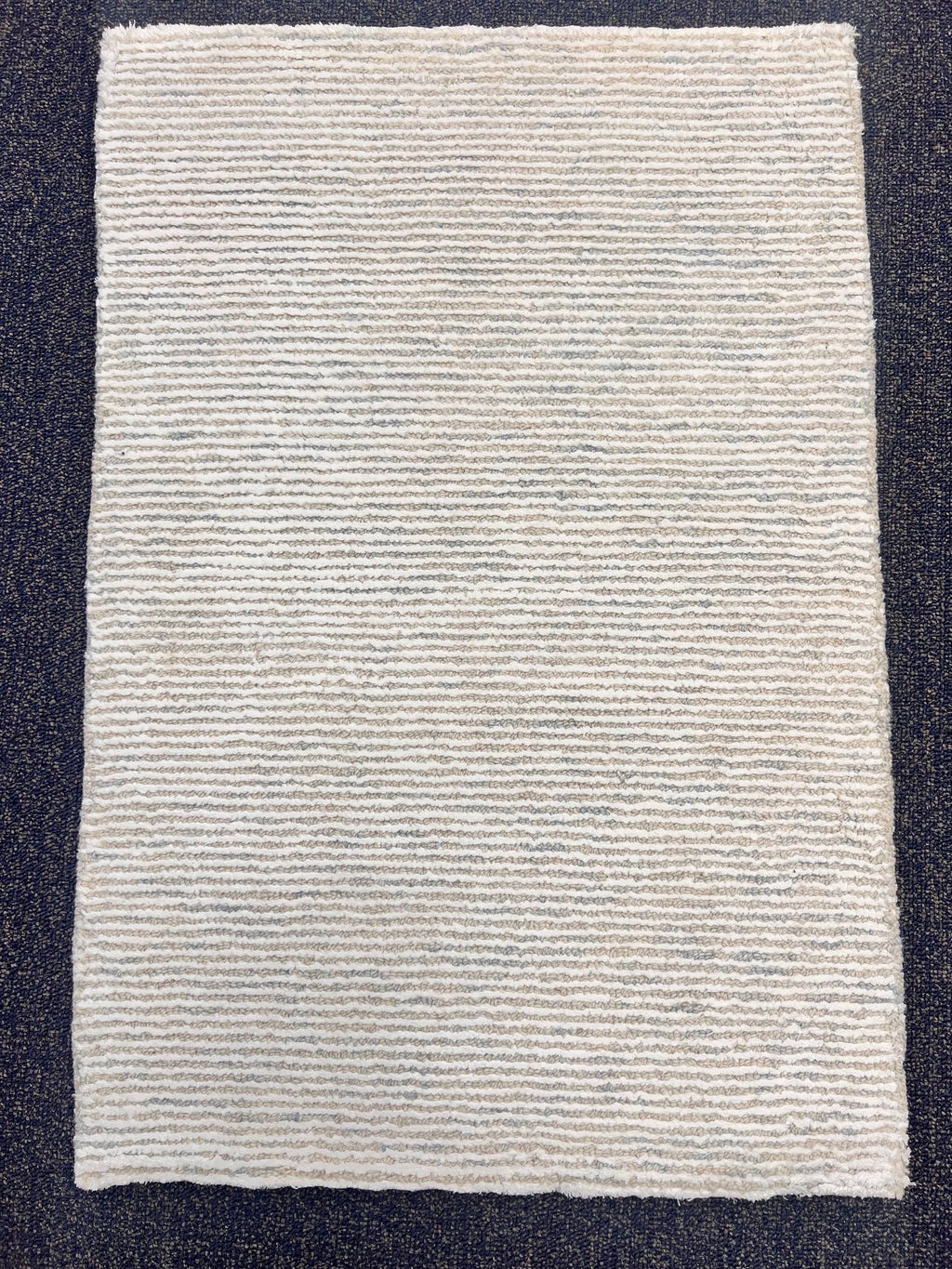 2x3 Hand-Tufted Wool and bamboo silk Accent Rugs Stripe Pattern Modern Grey Ivory Textured Small Wool Entryway, kitchen area, unique doormat