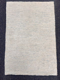 2x3 Hand-Tufted Wool and bamboo silk Accent Rugs Stripe Pattern Modern Grey Ivory Textured Small Wool Entryway, kitchen area, unique doormat