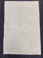 2x3 Hand-Tufted Wool and bamboo silk Accent Rugs Stripe Pattern Modern Grey Ivory Textured Small Wool Entryway, kitchen area, unique doormat