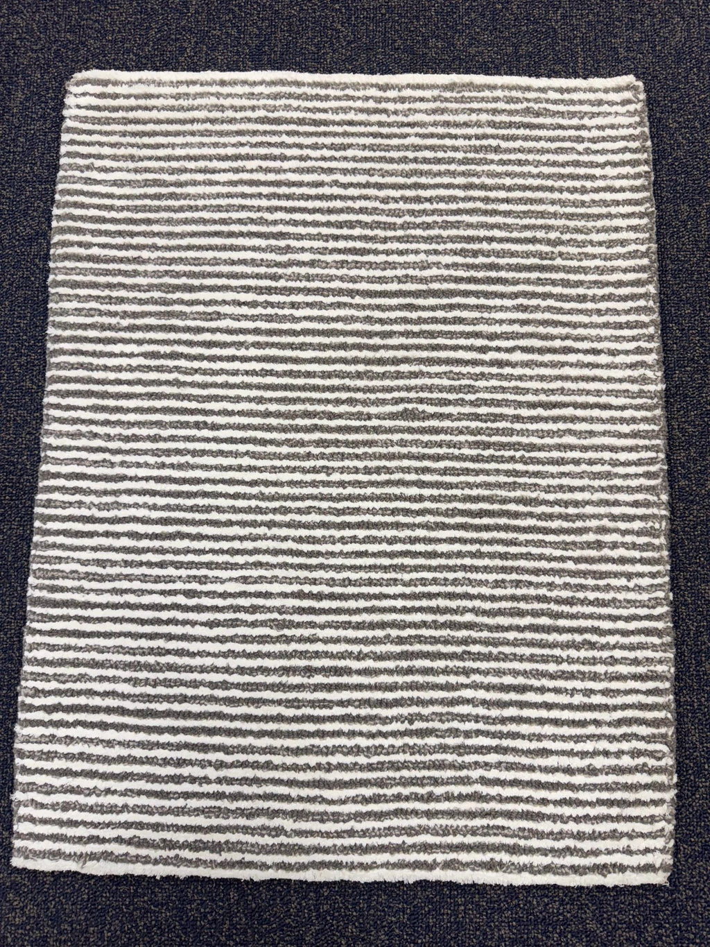 2x3 Hand-Tufted Wool and bamboo silk Accent Rugs Stripe Pattern Modern Grey Ivory Textured Small Wool Entryway, kitchen area, unique doormat