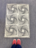 2x3 Modern Geometric Spiral Handwoven High-Low Rug Abstract charcoal Black beige Textured small Area Rug Entryway Neutral Home Decor Doormat
