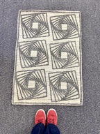 2x3 Modern Geometric Spiral Handwoven High-Low Rug Abstract charcoal Black beige Textured small Area Rug Entryway Neutral Home Decor Doormat