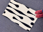 Beautiful Modern Ivory & Black Hand-Knotted Rug (2x3 ft) Plush Minimalist rug for entry way, underchair, accent luxury rug
