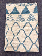 2x3 Hand-Knotted Moroccan Accent Rug 2x3 Natural Ivory & Blue Geometric Wool Rug Small Area Rug, bedside rug, doormat, under chair rug