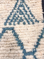 2x3 Hand-Knotted Moroccan Accent Rug 2x3 Natural Ivory & Blue Geometric Wool Rug Small Area Rug, bedside rug, doormat, under chair rug