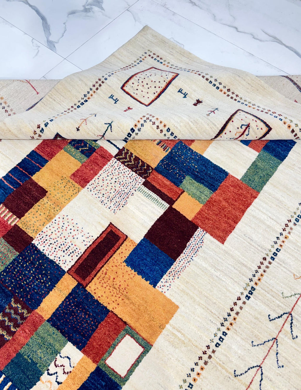 6x8 ft Handmade Modern Gabbeh Rug Abstract Patchwork Design