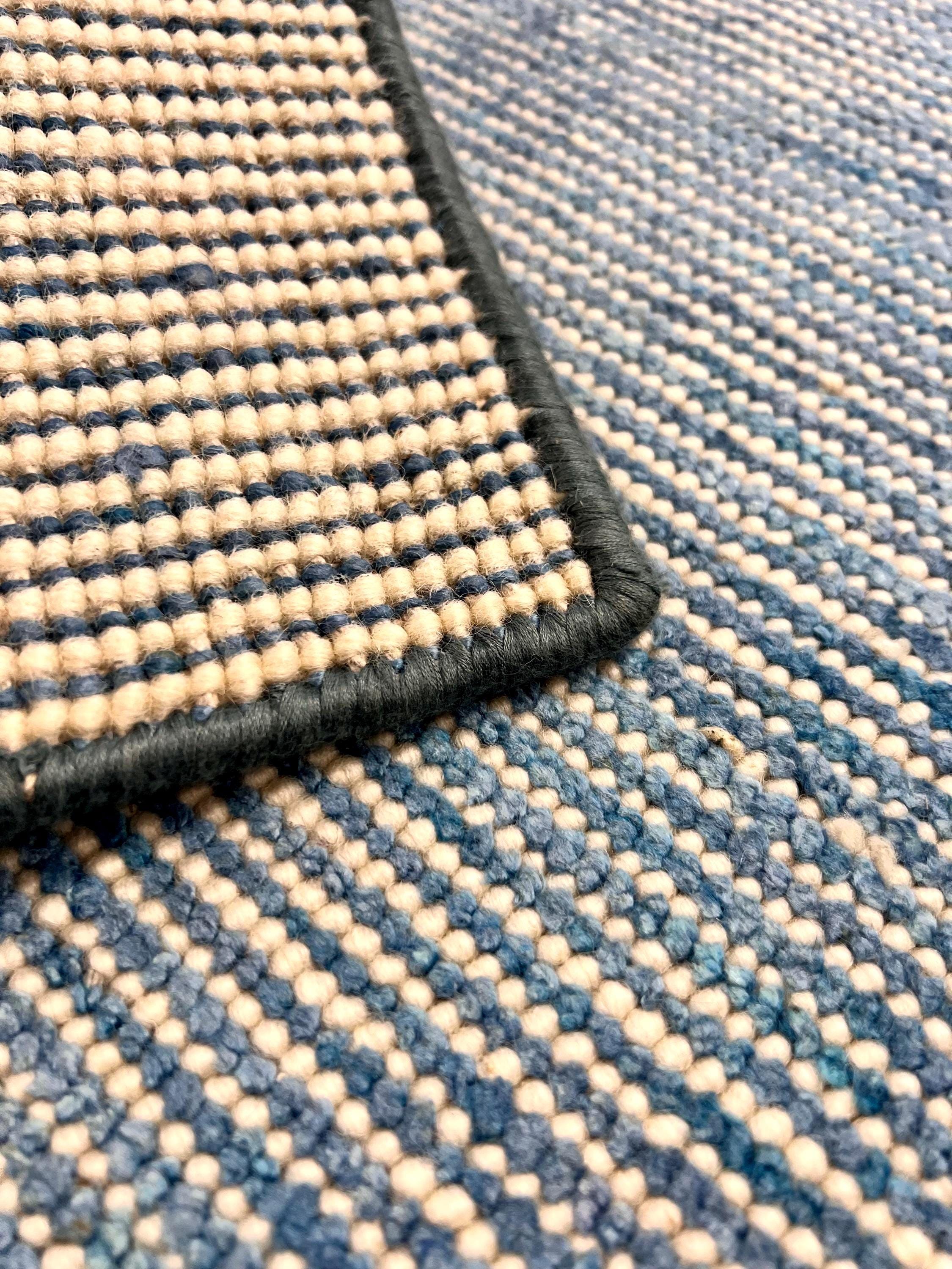 2x3 Hand-Tufted Wool & bamboo silk Accent Rug Stripe Pattern Modern Denim Ivory Textured Small Wool Entryway, kitchen area, unique doormat