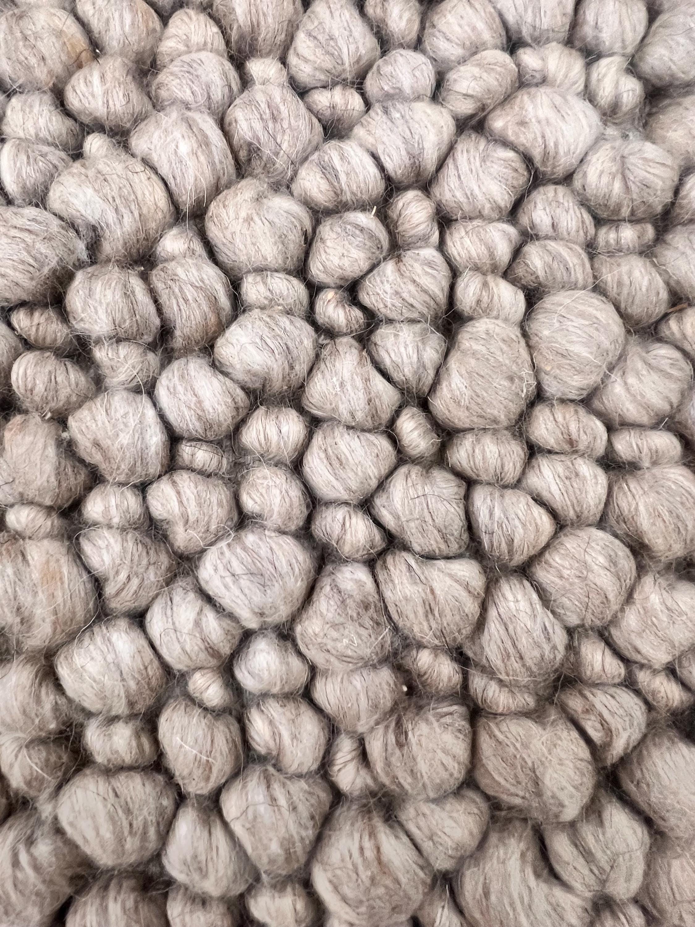 Chunky Loop Wool Rug | 8x10 HandWoven Area Rug | Neutral Beige & Grey Knotted Texture Living Room Bedroom Rug