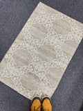 2x3 Flatweave Area Rug | Grey Ivory Ornamental Pattern Doormat | Handwoven Accent Mat | Entryway Kitchen Small Rug | Minimalist dootmat