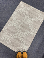 2x3 Flatweave Area Rug | Grey Ivory Ornamental Pattern Doormat | Handwoven Accent Mat | Entryway Kitchen Small Rug | Minimalist dootmat