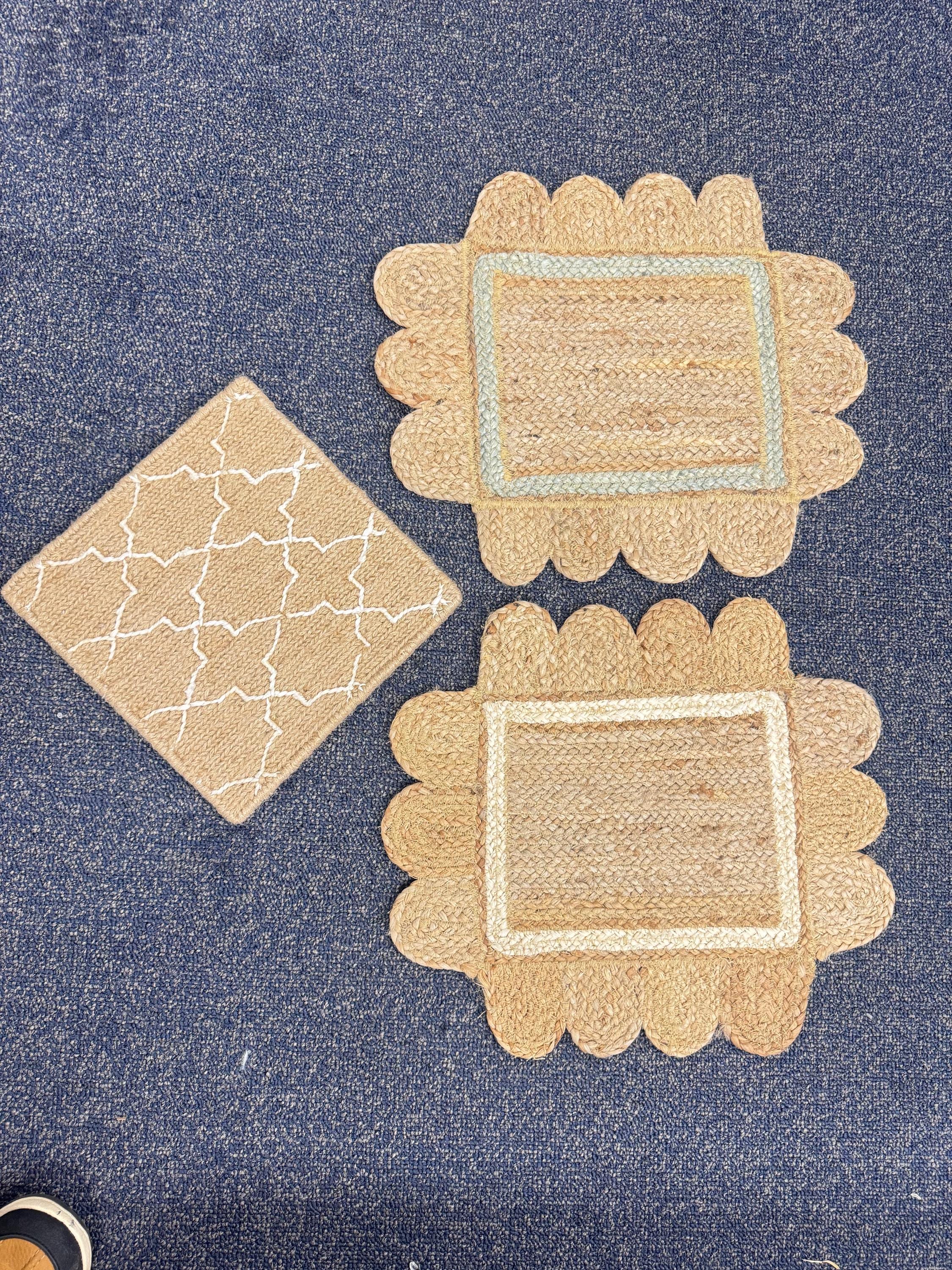 Custom Scalloped & Moroccan pattern Jute Rugs - Made to Order Natural Fiber Mats 3x5 size priced