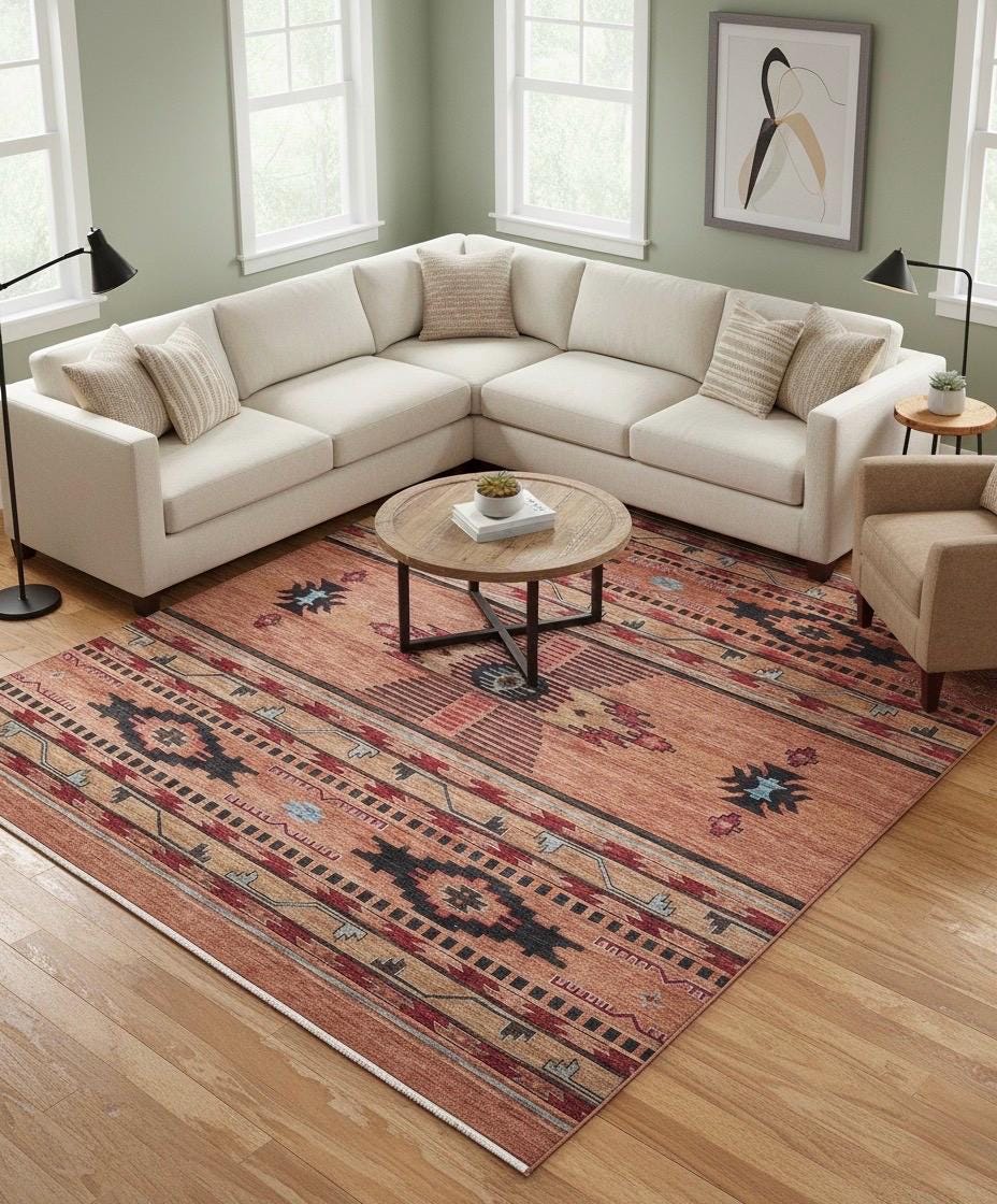 8x10 Rust & Indigo Southwestern/Navajo Hand-Knotted Wool Area Rug