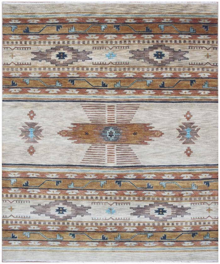 Hand-Knotted Beige & Indigo Wool handmade Area Rug, Southwestern/Navajo Design