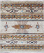 Hand-Knotted Beige & Indigo Wool handmade Area Rug, Southwestern/Navajo Design