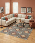 6x9 ft Hand-Knotted Navajo Style Wool Area Rug | 10x14 ft Southwestern Terracotta & Indigo handmade rug