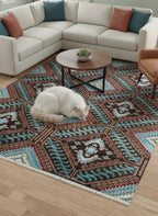 6x9 ft & 8x10 ft Hand-Knotted Navajo Style Southwestern Wool Area Rug in Terracotta, Black & Indigo
