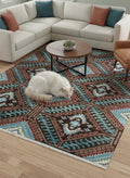 Traditional Navajo Pattern Wool Rug - Handmade Southwestern 8x10 Area Rug - Rust Indigo Black Tribal Weave - Heirloom Quality livingroom rug