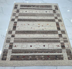 Handmade 6x8 Ivory Wool thick pile Gabbeh Rug