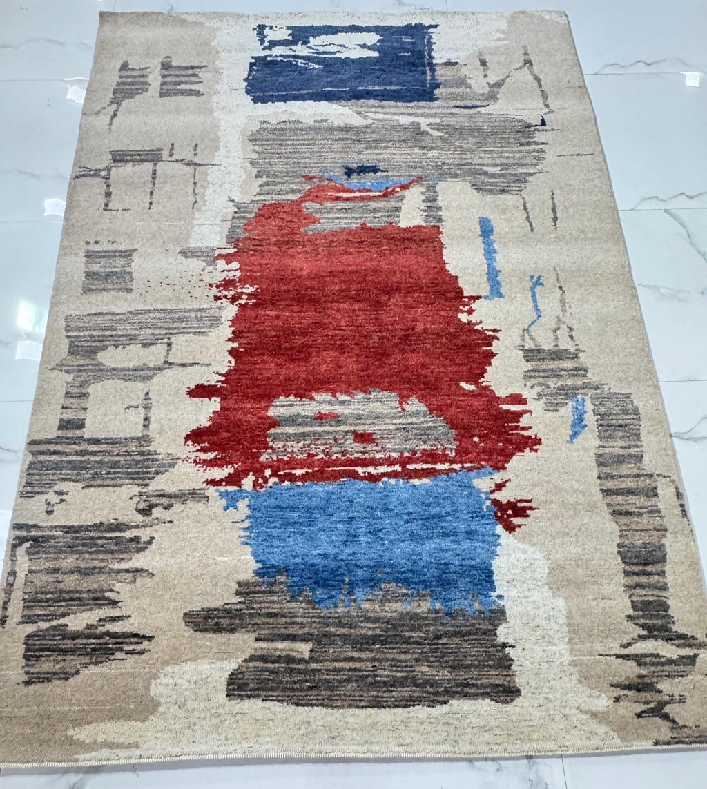 6 x 8 Abstract Gabbeh Rug, Hand-Knotted Modern Wool Rug