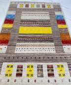 6x8 ft Eclectic Gabbeh Rug, Hand-Knotted Wool Tribal Colorful Striped Modern Carpet
