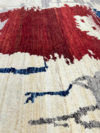 6 x 8 Abstract Gabbeh Rug, Hand-Knotted Wool, Cream Navy Burgundy Art Rug