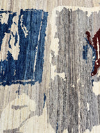 6 x 8 Abstract Gabbeh Rug, Hand-Knotted Wool, Cream Navy Burgundy Art Rug