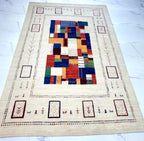 6x8 ft Handmade Modern Gabbeh Rug Abstract Patchwork Design